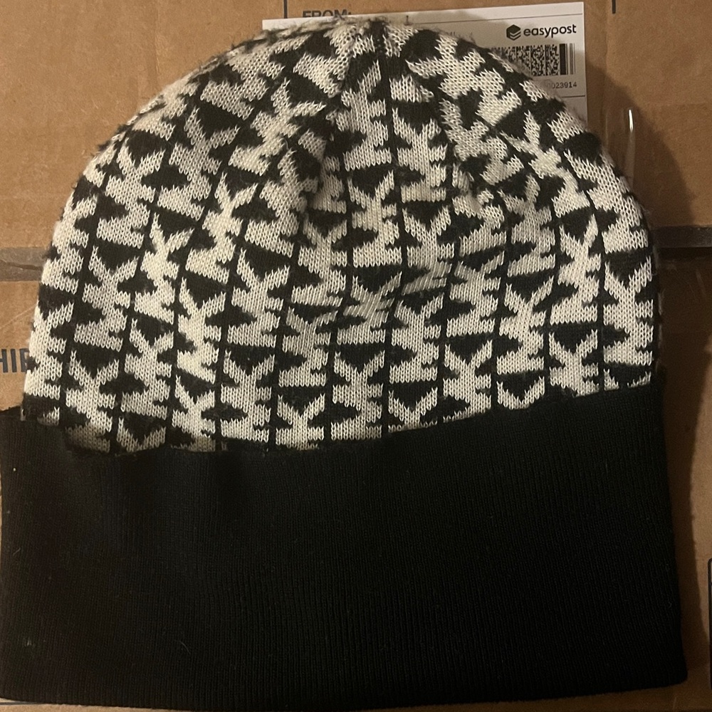 Michael Kors Black and White Patterned Beanie